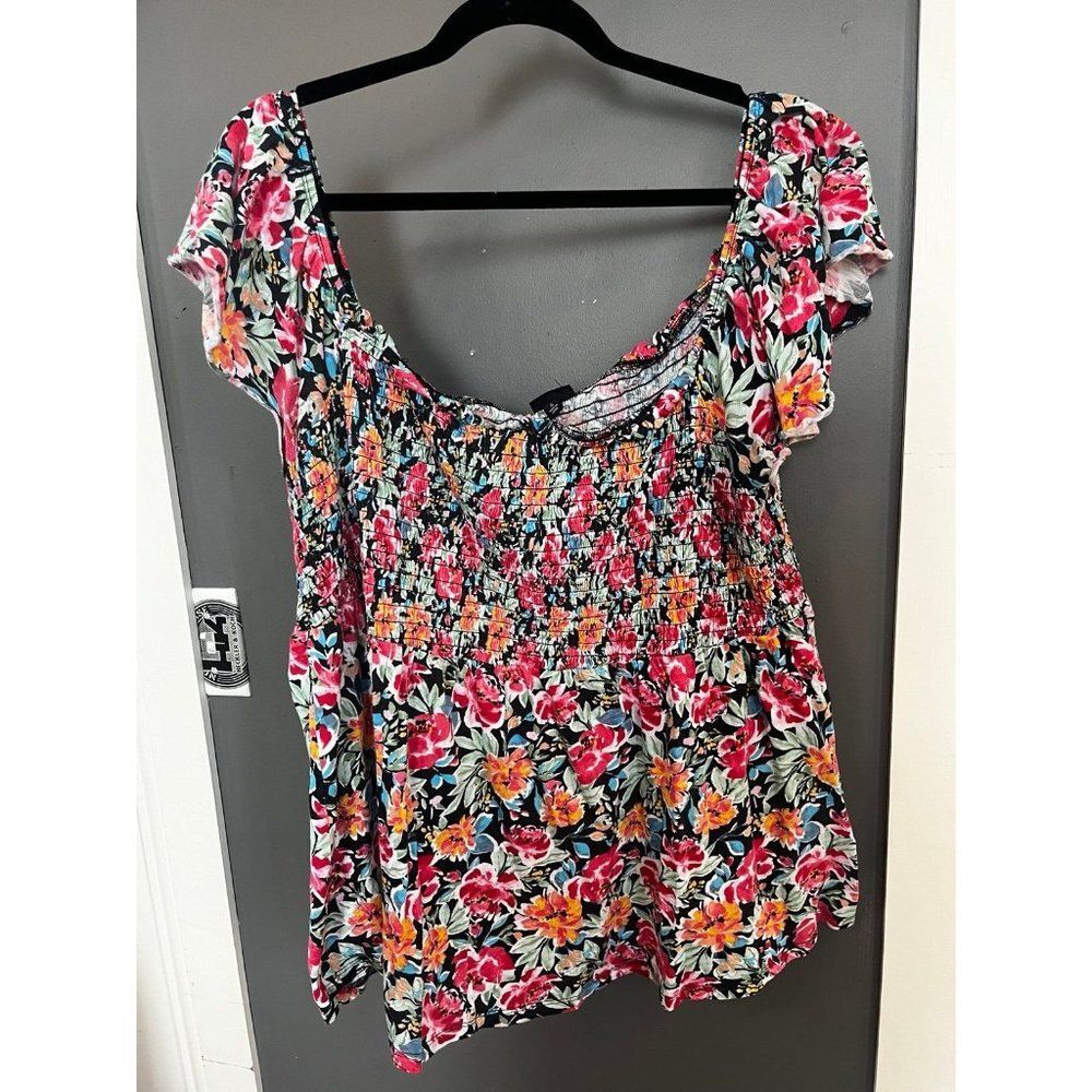 Torrid size 4 black floral off the shoulder boho top shirt